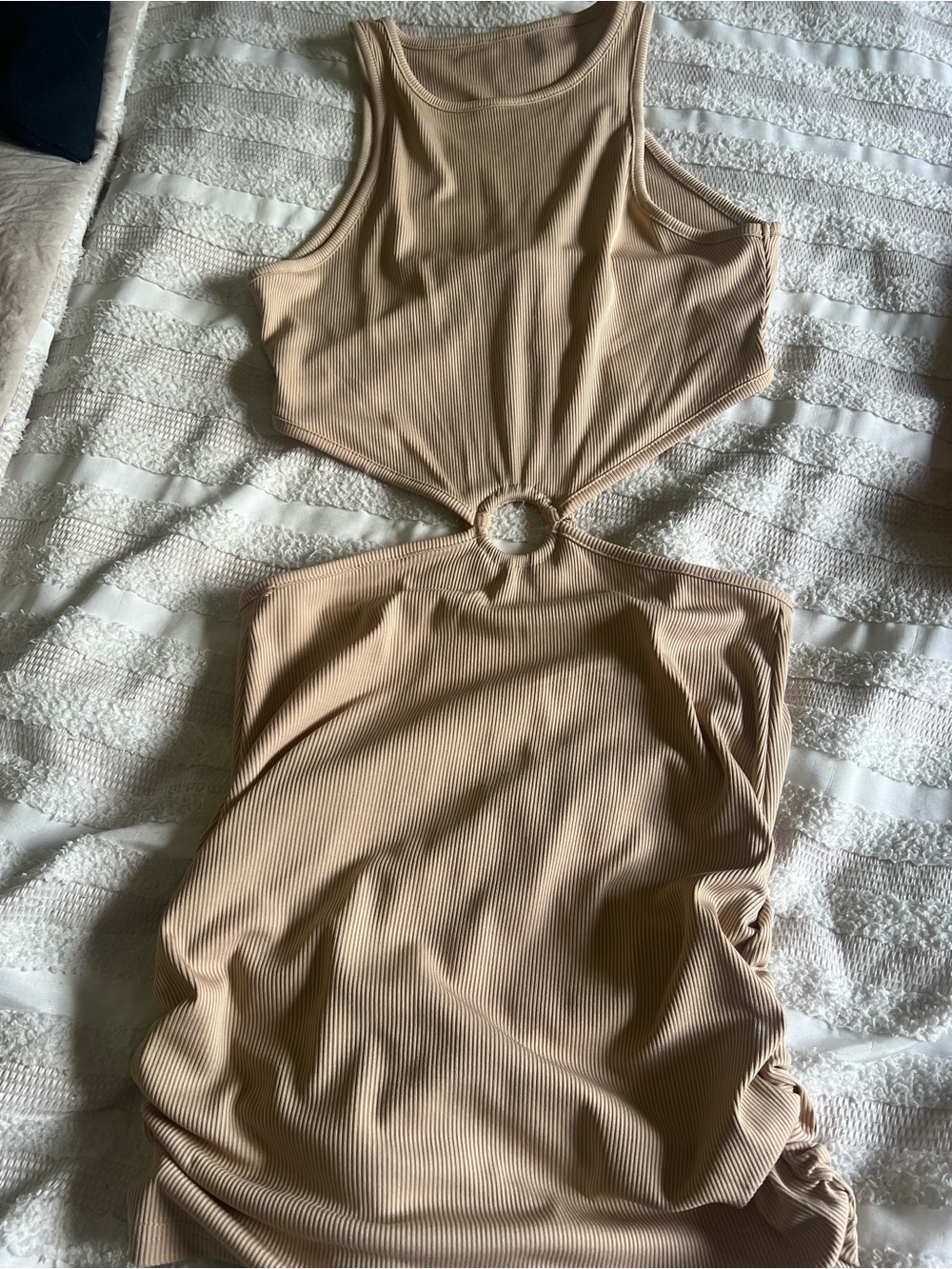 SHEIN Beige One-Shoulder Cutout Ring Midi Dress